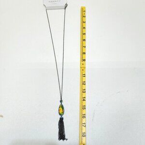 Hannah Accents 30" Single Strand Necklace Colorful Gemstone Pendant Black Tassel